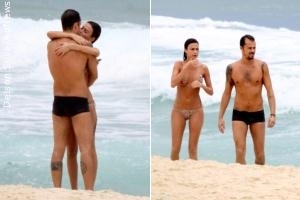 Paulo Vilhena e Thaila Ayala são clicados aos beijos em praia