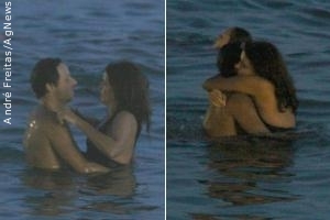 Malu Mader e Tony Belloto trocam carinhos no mar