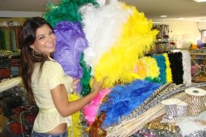 Amanda Françozo confere plumas de sua fantasia