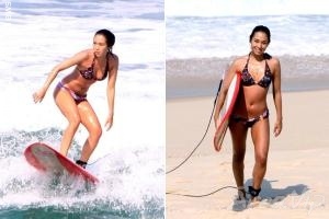 Daniele Suzuki é clicada surfando