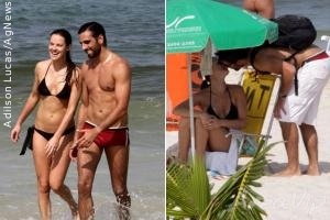 Letícia Birkheuer é clicada aos beijos em praia no Rio