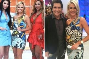 Ana Hickmann e Eliana usam vestidos iguais em seus programas de TV