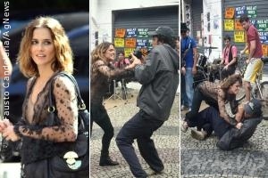 Em cena de filme, Deborah Secco dá surra em paparazzo