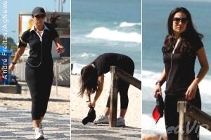 Patrícia Poeta se exercita na orla do Leblon