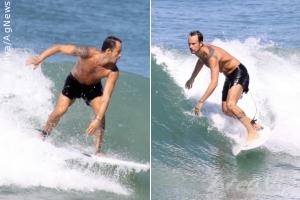 Paulo Vilhena surfa em praia do Rio de Janeiro