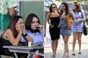 Carla Marins almoça com amigas em restaurante carioca