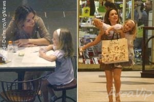 Gabriela Duarte passeia com a filha em shopping