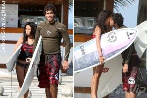 Daniele Suzuki troca beijos com namorado em praia do Rio