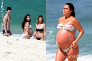 Grávida de gêmeos, Giovanna Antonelli curte praia com Gianecchini