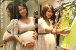 Grávida, Maytê Piragibe vai em inauguração de loja