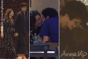 Mateus Solano e a mulher trocam carinhos durante passeio