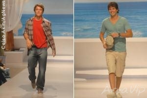 KayKy Brito e Gustavo Leão desfilam em shopping de Sampa