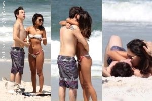 Mariana Rios e Di Ferrero trocam beijos em praia carioca