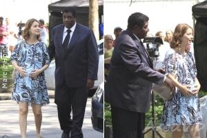 Nathália Dill grava cenas de Escrito nas Estrelas com barrigão