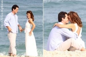 Carolina Dieckmann e Rodrigo Lombardi gravam cenas românticas de “Passione” em praia