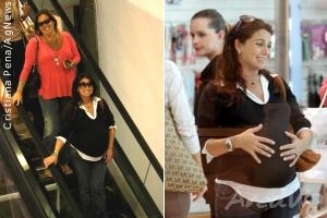 Grávida de 9 meses, Giovanna Antonelli faz compras com Claudia Jimenez