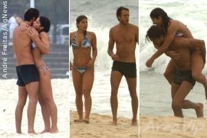 Priscila Fantin curte dia na praia com o namorado