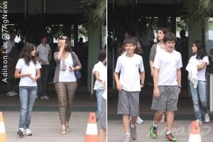 Fátima Bernardes almoça com os filhos no Rio