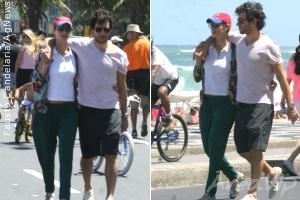 Luana Piovani e Felipe Simão passeiam em orla do Leblon